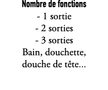 Nombre de fonctions 1 sortie 2 sorties 3 sorties Bain, douchette, douche de t te...