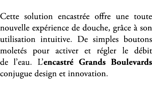 Cette solution encastr e offre une toute nouvelle exp rience de douche, gr ce  son utilisation intuitive. De simples...