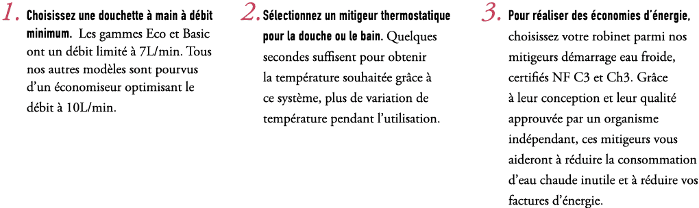 1. Choisissez une douchette  main   d bit minimum. Les gammes Eco et Basic ont un d bit limit    7L/min. Tous nos au...