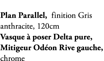 Plan Parallel, finition Gris anthracite, 120cm Vasque  poser Delta pure, Mitigeur Od on Rive gauche, chrome
