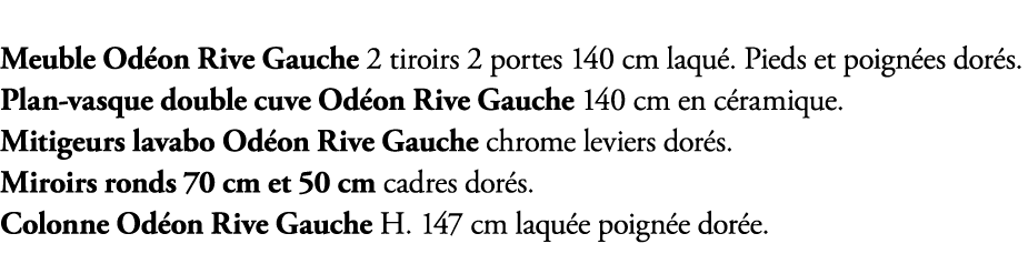 Meuble Odéon Rive Gauche 2 tiroirs 2 portes 140 cm laqué Bleu orage  Pieds et poignées dorés  Plan-vasque double cuve   
