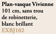 Plan vasque Vivienne 101 cm, sans trou de robinetterie, blanc brillant EXBJ102
