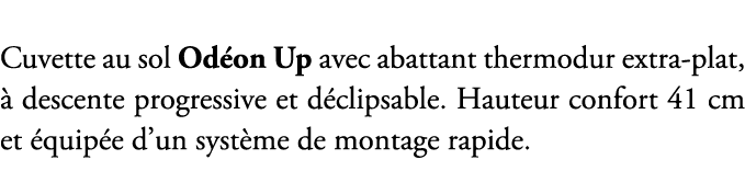 Cuvette au sol Od on Up avec abattant thermodur extra plat,  descente progressive et d clipsable. Hauteur confort 41...