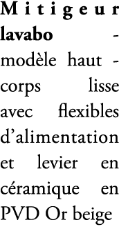 Mitigeur lavabo mod le haut corps lisse avec flexibles d’alimentation et levier en c ramique en PVD Or beige