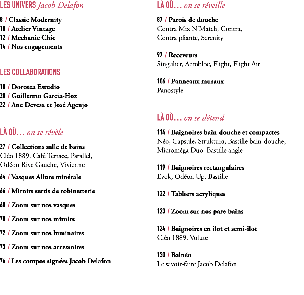 Les univers Jacob Delafon 8 / Classic Modernity 10 / Atelier Vintage 12 / Mechanic Chic 14 / Nos engagements Les coll...