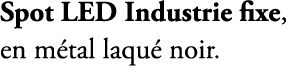 Spot LED Industrie fixe, en m tal laqu noir.