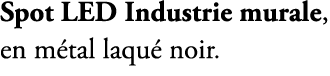 Spot LED Industrie murale, en m tal laqu noir.
