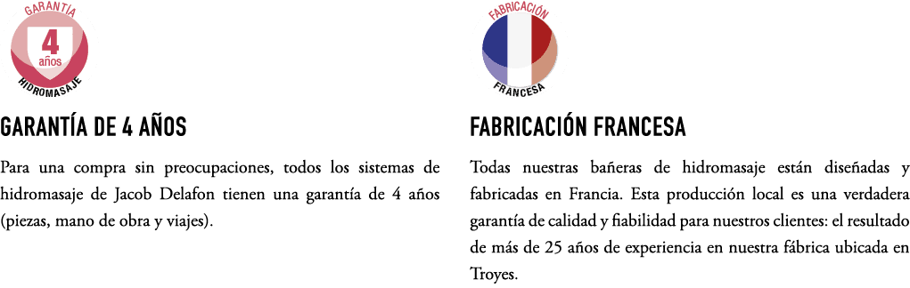 ￼ GARANT A DE 4 A OS Para una compra sin preocupaciones, todos los sistemas de hidromasaje de Jacob Delafon tienen un...