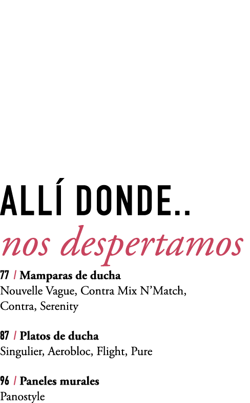 ALL DONDE.. nos despertamos 77 / Mamparas de ducha Nouvelle Vague, Contra Mix N’Match, Contra, Serenity 87 / Platos ...