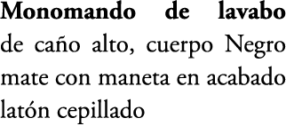 Monomando de lavabo de ca o alto, cuerpo Negro mate con maneta en acabado lat n cepillado