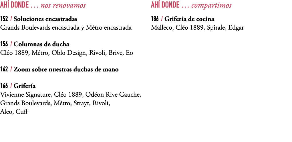 AH DONDE … nos renovamos 152 / Soluciones encastradas Grands Boulevards encastrada y M tro encastrada 156 / Columnas...