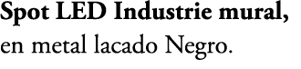 Spot LED Industrie mural, en metal lacado Negro.